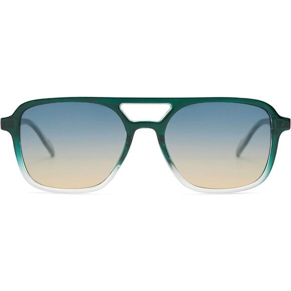 🆕 Women Blue Retro Aviator Sunglasses Trendy Rectangle Shades Sun Glasses - Picture 3 of 6